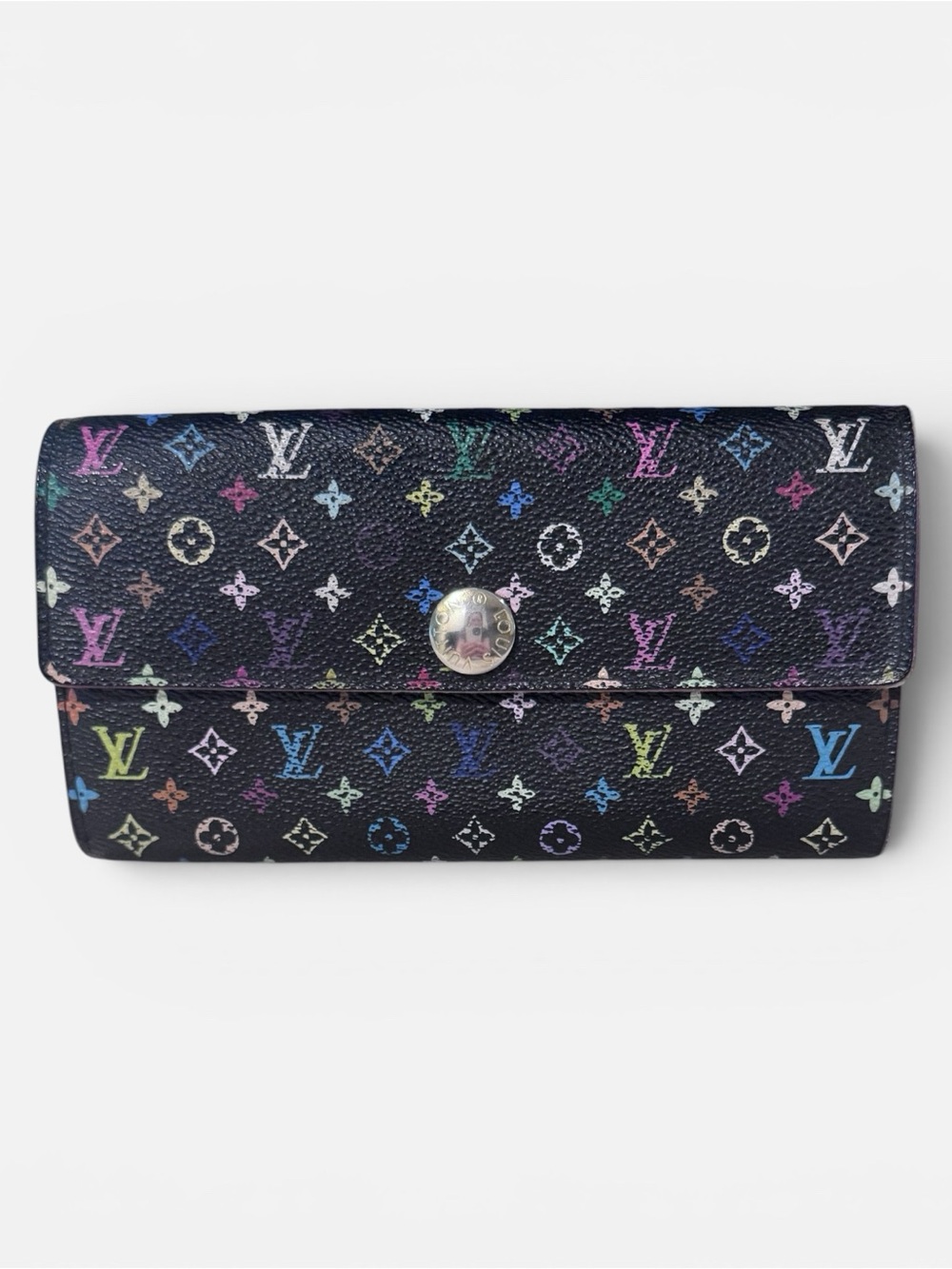 Takashi Murakami X Louis Vuitton Black Monogram Multicolor Sarah wallet